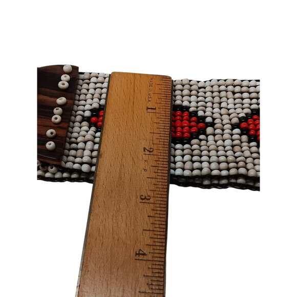 Wide Belt Stretch Red Star Flowers Beaded Boho Tribal Stretchy Wooden Buckle main image 14